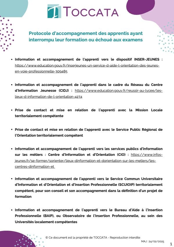 Première page du document « protocole accompagnement apprentis interrompu formation echoue examens »