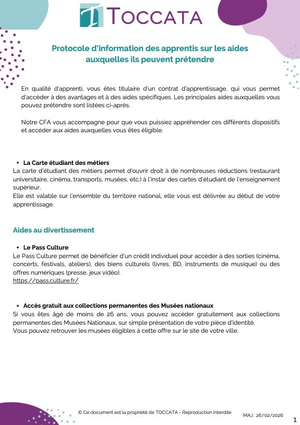 Première page du document « protocole information apprentis aides »